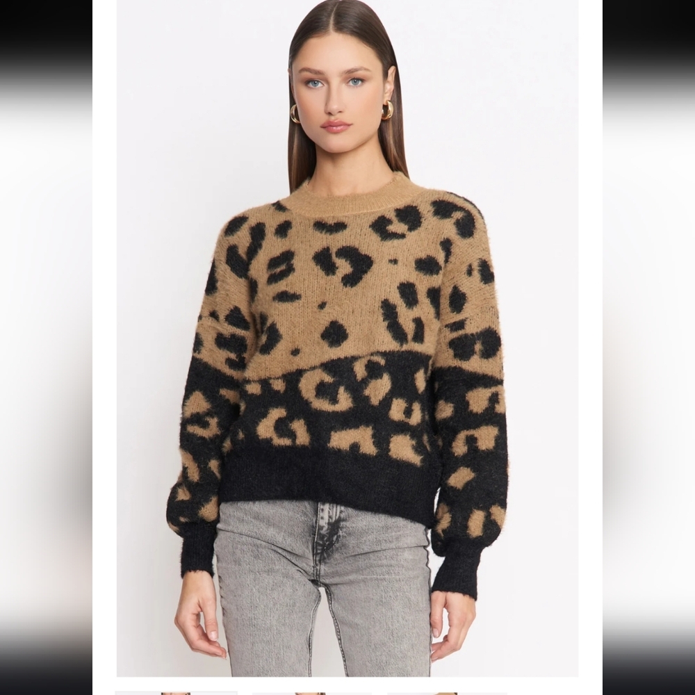 4SI3NNA Leopard Print Sweater - Black and Tan